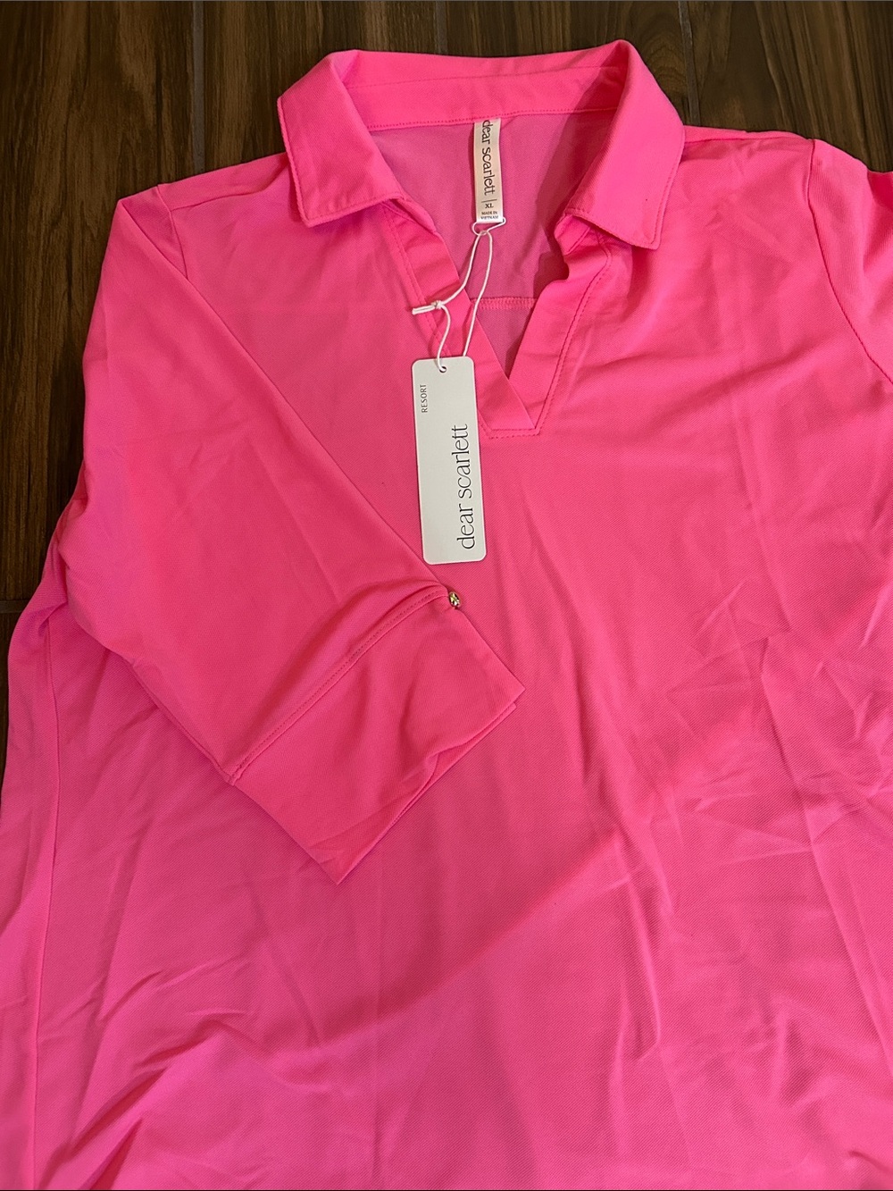 Dear Scarlett Women's Hot Pink Polo V-Neck Blouse - Picture 3 of 4